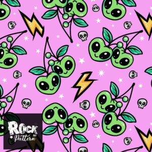 Alien cherries seamless pattern handdrawn