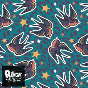 Teal Swallows handdrawn seamless patterns