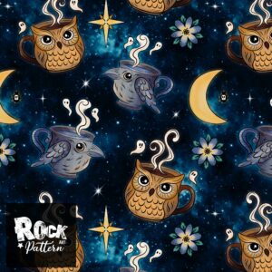 Owl and Crow mugs - handdrawn seamless pattern