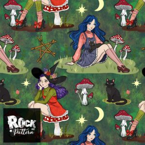 Green sorcerer - handdrawn seamless pattern - modern witch