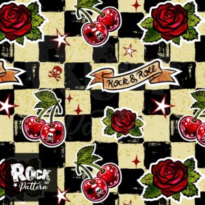 Rockabilly cherries hand drawn seamless pattern