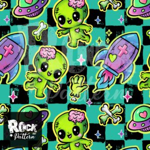 Hand drawn seamless pattern : Alien zombie
