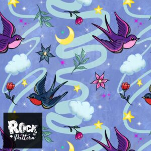 Hand drawn seamless pattern of swallows