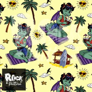 Hand drawn seamless pattern of a summer Dragon