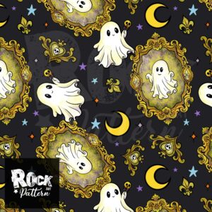 Hand drawn seamless pattern of baroque ghosts