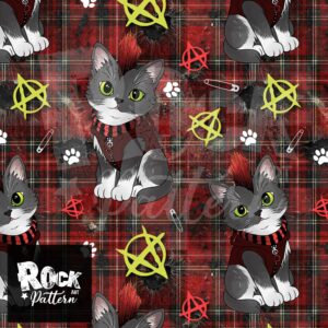 Hand drawn seamless pattern of a punk cat