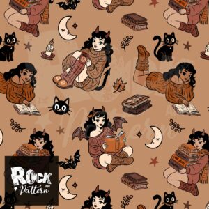 Hand drawn seamless pattern of a cosy autumn girly scene