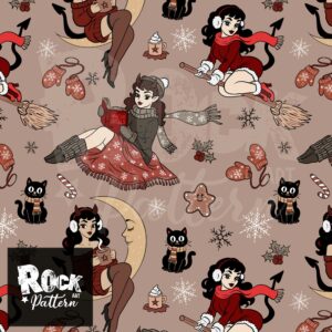 Hand drawn seamless pattern of winter pin ups