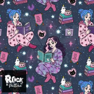Hand drawn seamless pattern of reading pij party girls