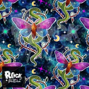 Hand drawn seamless pattern of snake moths