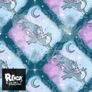 Hand drawn seamless pattern of magical wolves