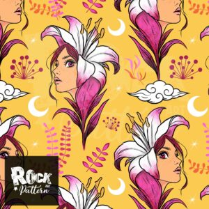 Hand drawn seamless pattern of a flower woman.