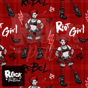 Hand drawn seamless pattern of punkette girl.